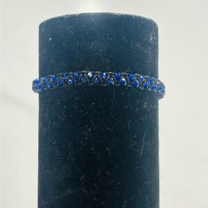 Handmade Woven Bracelet with Blue Stones and Adjustable Black Cord